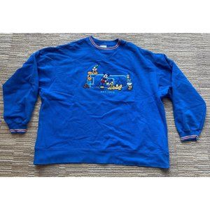Vintage Disney Store Logo Goofy Mickey Pluto Daffy Duck XL Crewneck Sweater Blue